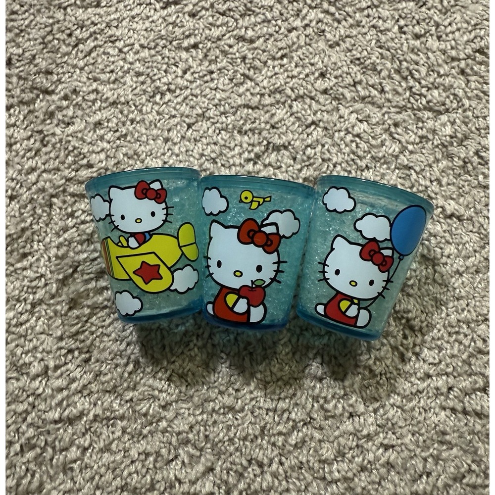 Lot Of‎ 3 Hello Kitty Plastic Shot Glasses Sanrio Cute Fun Airplane Mini
